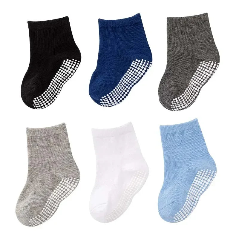 6 Pairs/Lot Spring Autumn Kids Anti-slip Socks Solid Color Soft Breathable Cotton Babys Boat Socks Boys GirlsTrampoline Socks