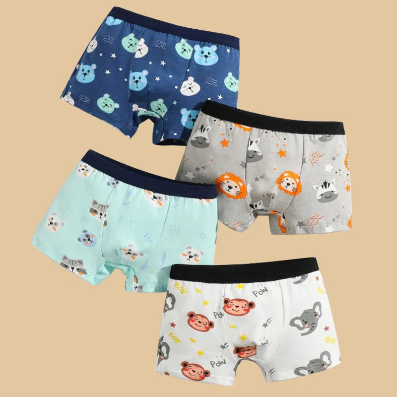 4pcs/Lot Boys Boxer Briefs Kids Cotton Underwear Baby Boy Underpants Teenager Cartoon Print Soft Children Panties 2-15Y 2024 New