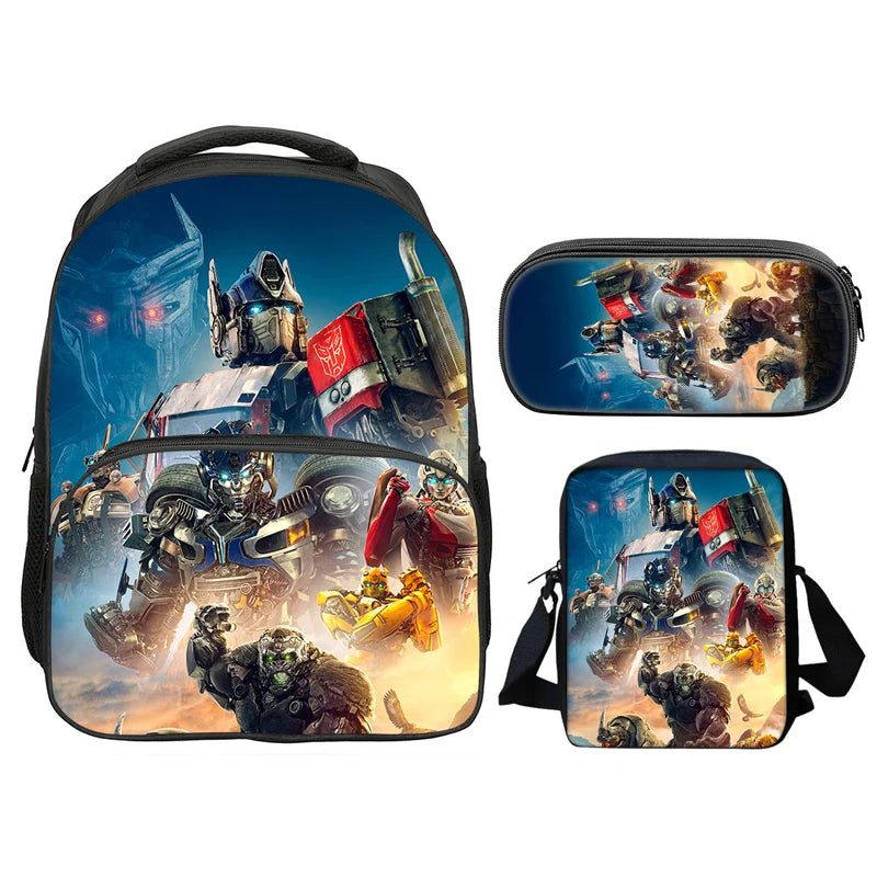 T-Transformers Popular Movies Child School Backpack 3pcs Set Shoulder Bags Pencil Case Book Bags for Boys Girls Best Gift