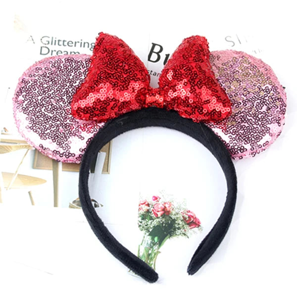 Minnie Mouse Ears Headband Big Size Sequin Bow Women Party Girl Hairband Hot Festival Disney Park Trip DIY Hair Accessories