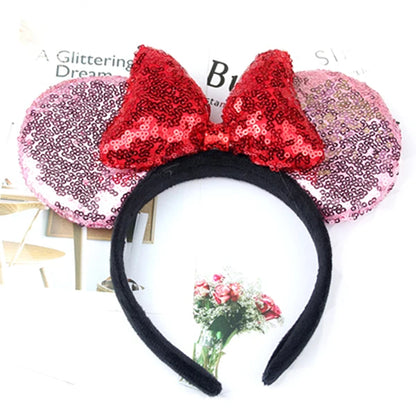 Minnie Mouse Ears Headband Big Size Sequin Bow Women Party Girl Hairband Hot Festival Disney Park Trip DIY Hair Accessories