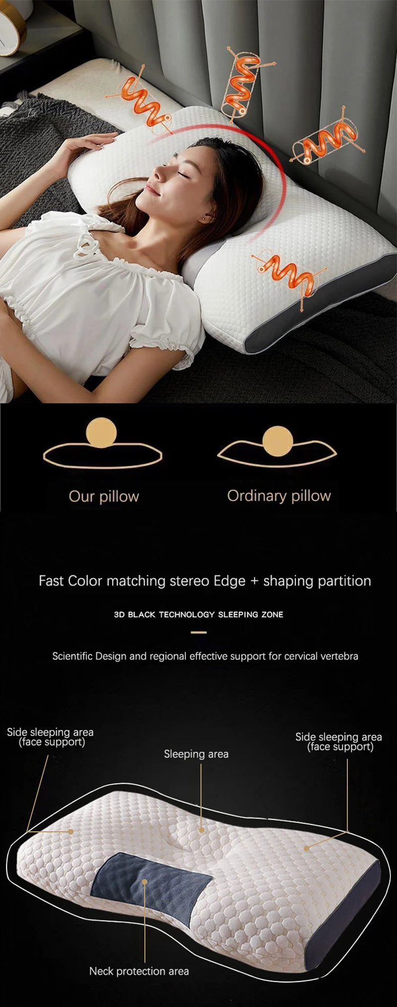 New Neck Pillow Help Sleep And Protect The Neck Cervical Orthopedic Household Soybean Fiber Massage SPA Pillow For Sleeping