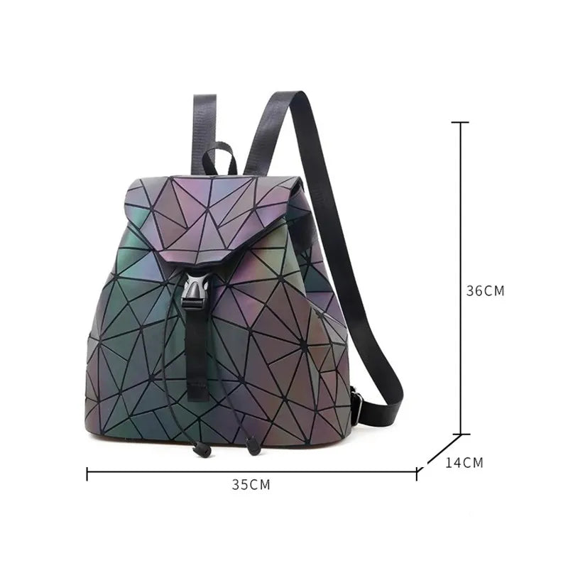 Fashion Luminous Women backpack Drawstring folding backpack Triangle Sequin Backpack for Reflective strip Female student bag