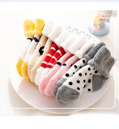 5 Pairs Autumn Winter Warm Strip Baby Sock Cute Cartoon Dot Thick Infant Floor Sock Soft Star Pattern Newborn Toddler Sock