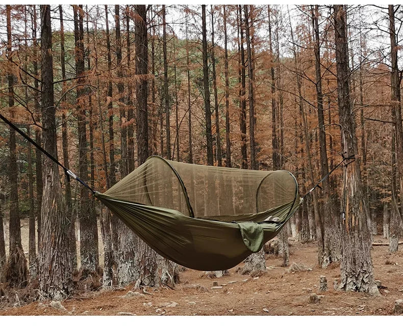 Camping Hammock with Mosquito Net 260x140cm Automatic Quick-opening Anti-rollover Nylon Hammock Chair Outdoor Hanging Bed Net