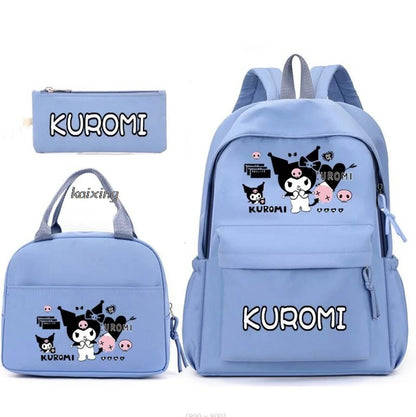 3Pcs/Set Lovely Kuromi Melody Backpacks Lunch Bag Pencil Bag Teen Women Men School Students Backpack Cartoon School Bag Mochila