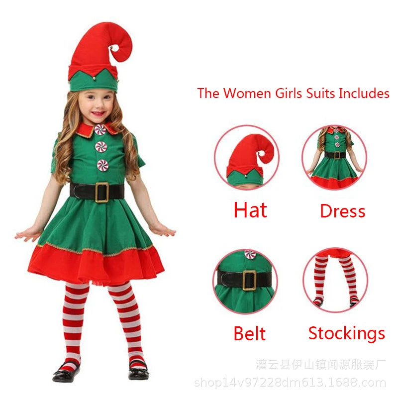 Christmas Kids Clothes Baby Cosplay Green Elf Santa Costume Toddler Xmas Suit Jumpsuit Outfit For Boys Girls Carnival Party