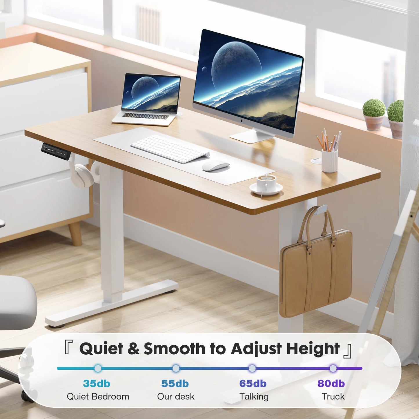 JHK Electric Standing Desk Height Adjustable 40x24 Inch Stand Up Sit Stand Computer Workstation Ergonomic Work Table  Oak