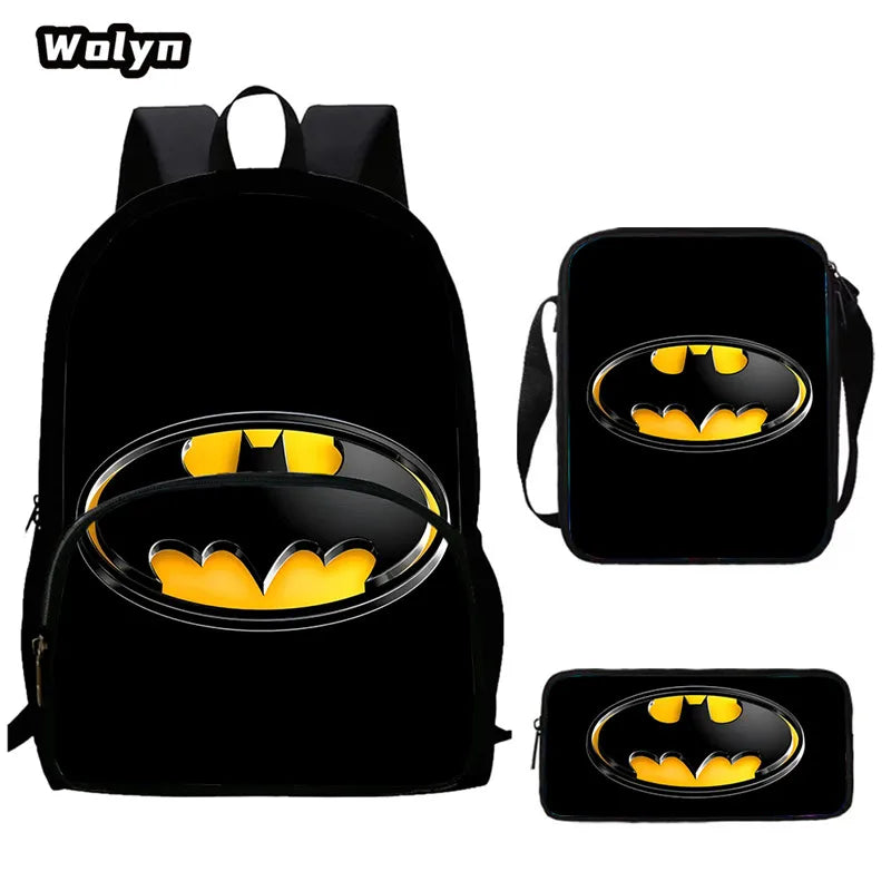 Cartoon Super Hero B-BatmanS LOGO Child Backpack,Shoulder Bag,Pencil Bag for 4-8 Years Old Anime School Bag for BoyGirl BestGift