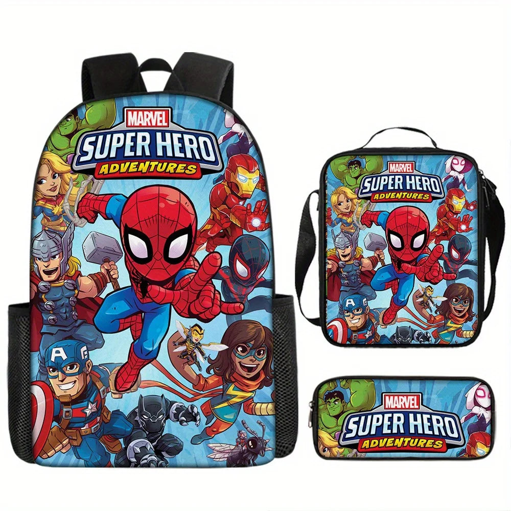 Disney Spidermans Backpack 3pcs Backpack Set for Elementary School Students Cartoon School Bag Lunch Bag Pencil Box Student Gift