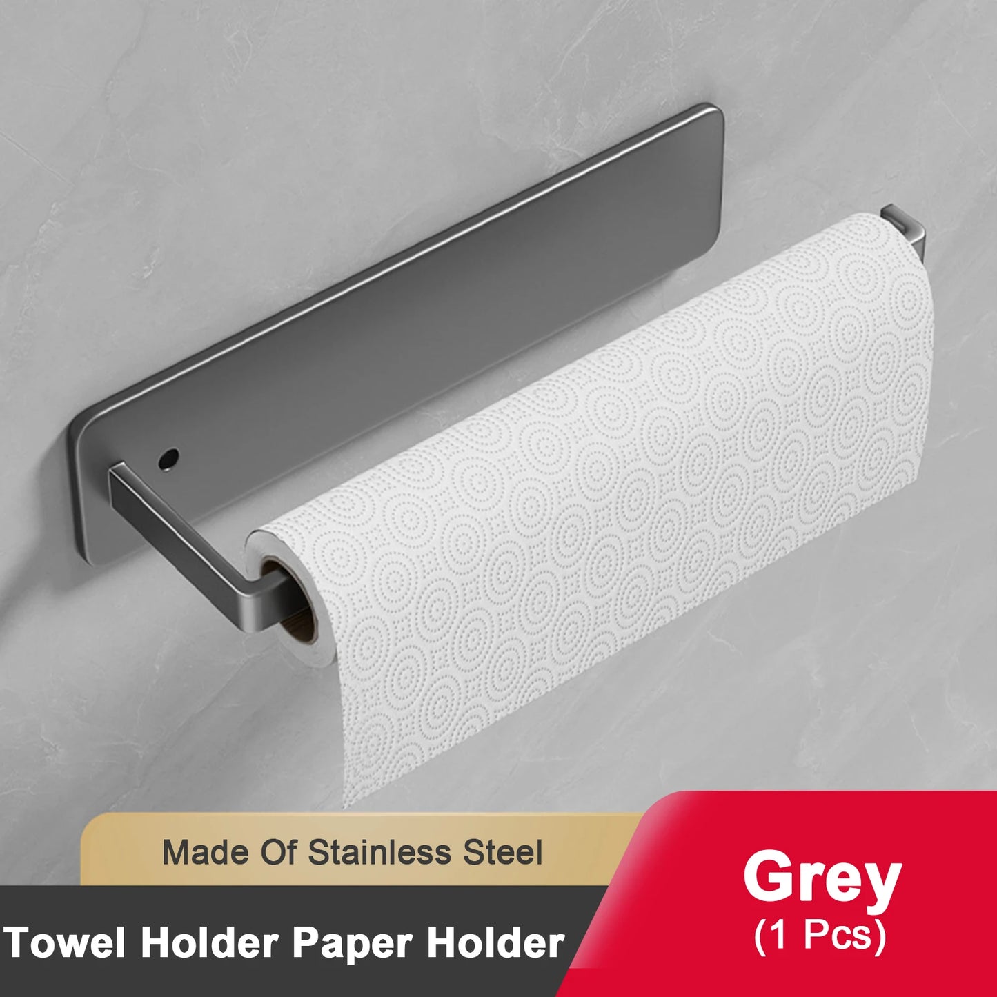 Paper Towel Holder Self Adhesive Toilet Roll Paper Holder No Punching Kitchen Bathroom Lengthen Storage Rack Grey Black White