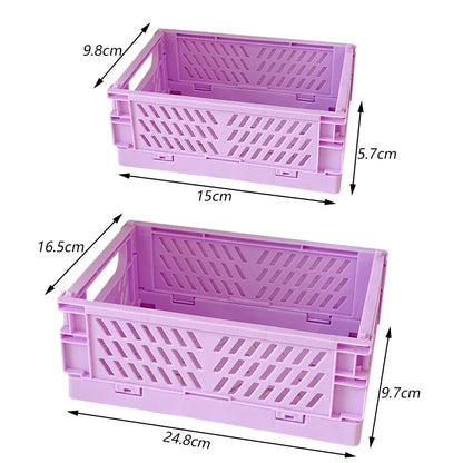 Collapsible Crate Plastic Folding Storage Box Basket Utility Cosmetic Container Desktop Holder Home Use School Desk Storage Box