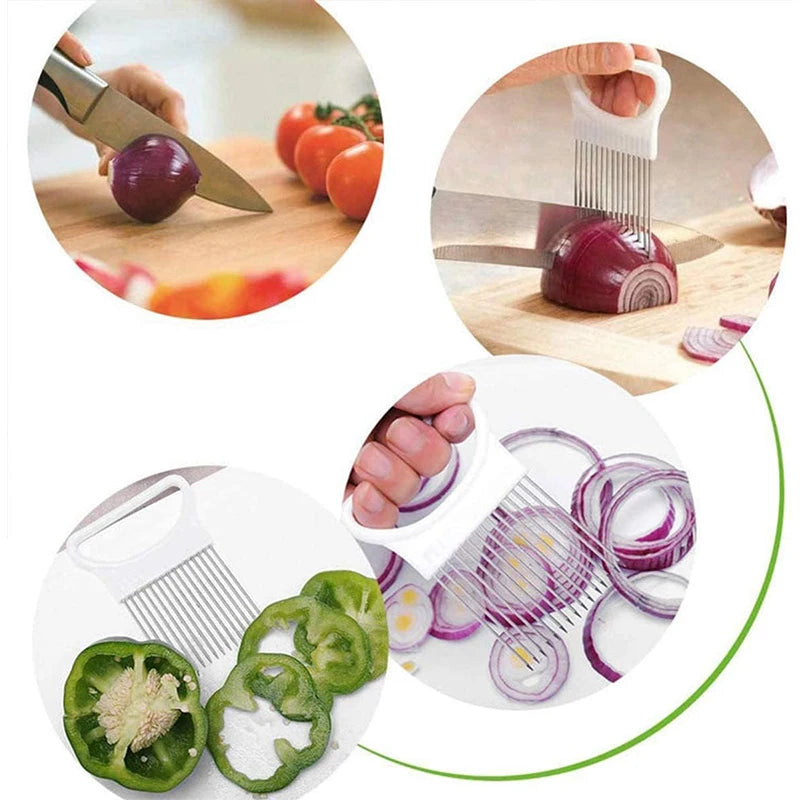 Stainless Steel Onion Holder Slicer Prongs Cutter Chopper Vegetable and Meat Cutter Holder Comb Kitchen Gadget Accessories