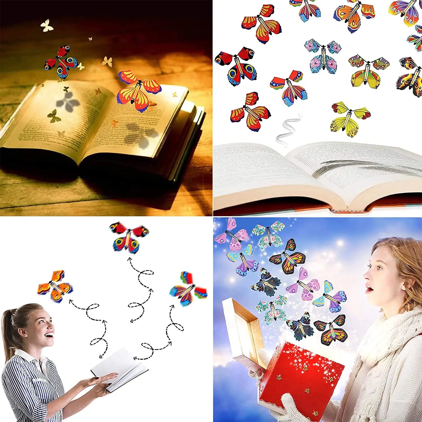 Magic Flying Butterflies Wind Up Toy In The Sky Bookmark Greeting Cards Rubber Band Powered Kids Magic Props Surpris Gift