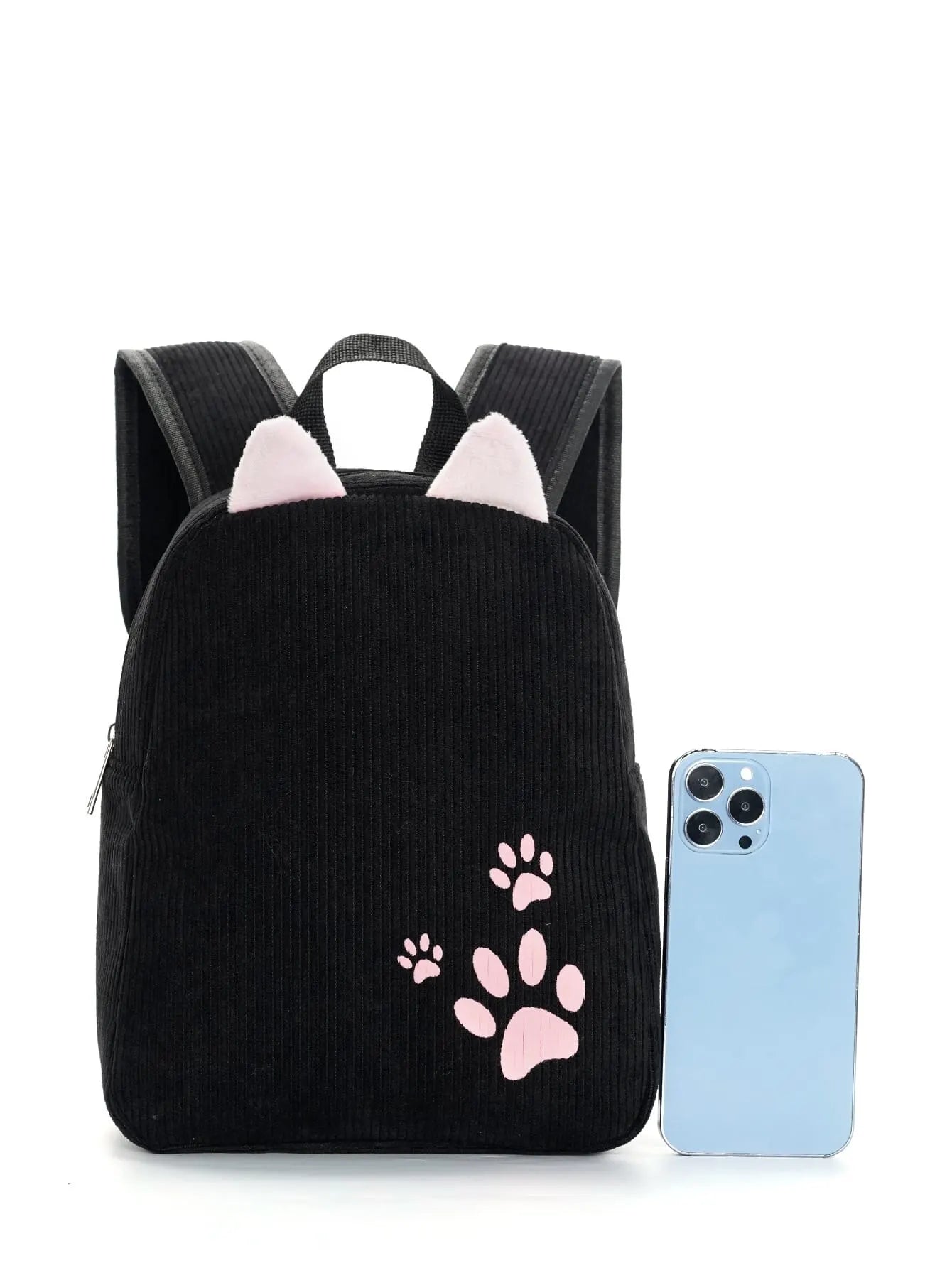 Cute Kitten Paws Embroidered Corduroy Women'S Backpack Classic Backpack Suitable For The School Season Outdoors