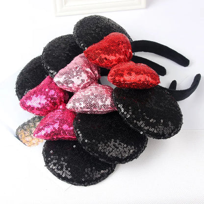 Minnie Mouse Ears Headband Big Size Sequin Bow Women Party Girl Hairband Hot Festival Disney Park Trip DIY Hair Accessories