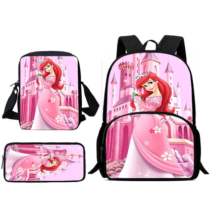 3Pcs Set Cute Princess Ariel Child Backpacks Shoulder Bag Pencil Case Pupil Large Capacity School Bags for Boys Girls Best Gift