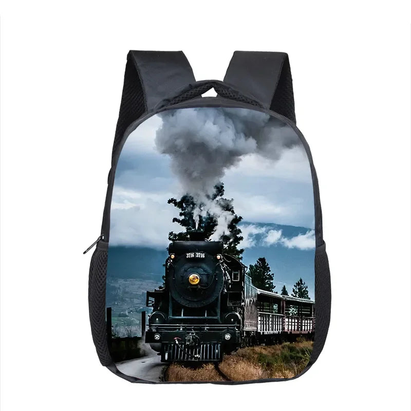 Cute Cartoon Train Locomotive Print Backpack for 2-4 Years Old High-speed Train Kids Bookbags Boy Girl Toddler School Bag Gift