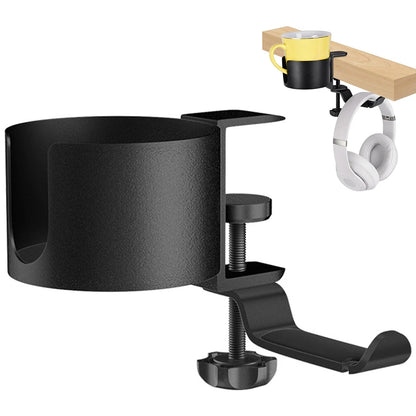 2 in 1 360° Rotation Headphone Holder With Cup Rack Adjustable Under Desk Clamp Table Side Drink Hanger for Home Offices NEW2024