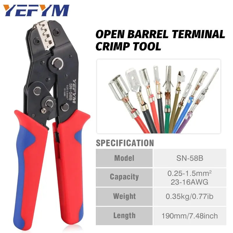 Non-insulated Open Barrel Crimping Tool SN-58B 23-16 AWG /0.25-1.5mm², Dupont Molex JST TE Terminals & EPC PCIE SATA Pins