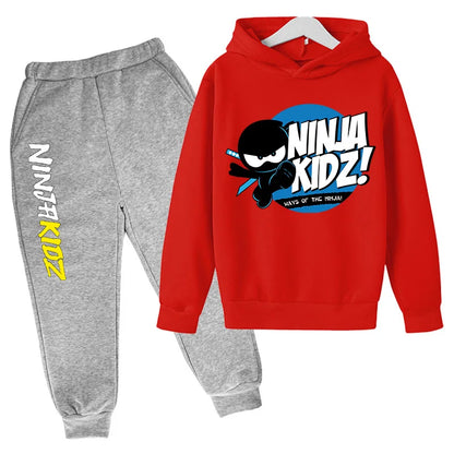 Ninja kidz Boys' Spring and Autumn hoodie and CuHK Children's Ninja Boy cartoon long sleeve top and sports ankle sweatpants suit