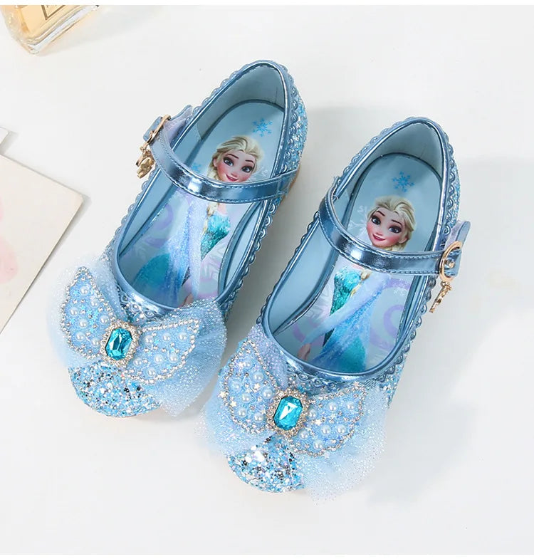 Disney Girls' Princess Sandals Children's Shoes Frozen Elsa Children's Shoes Girls Fashion Baby Pink Blue High Heel Shoes Size