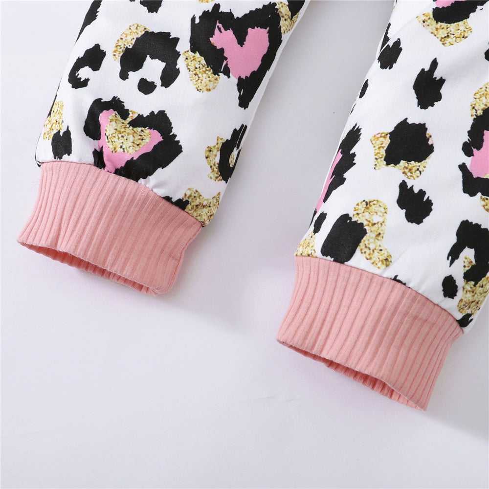 3PCS Newborn Baby Girl Daily Clothes Set Mama Print Long Sleeve Romper Top+Love Heart Print Pant+Headband Lovely Autumn Outfit