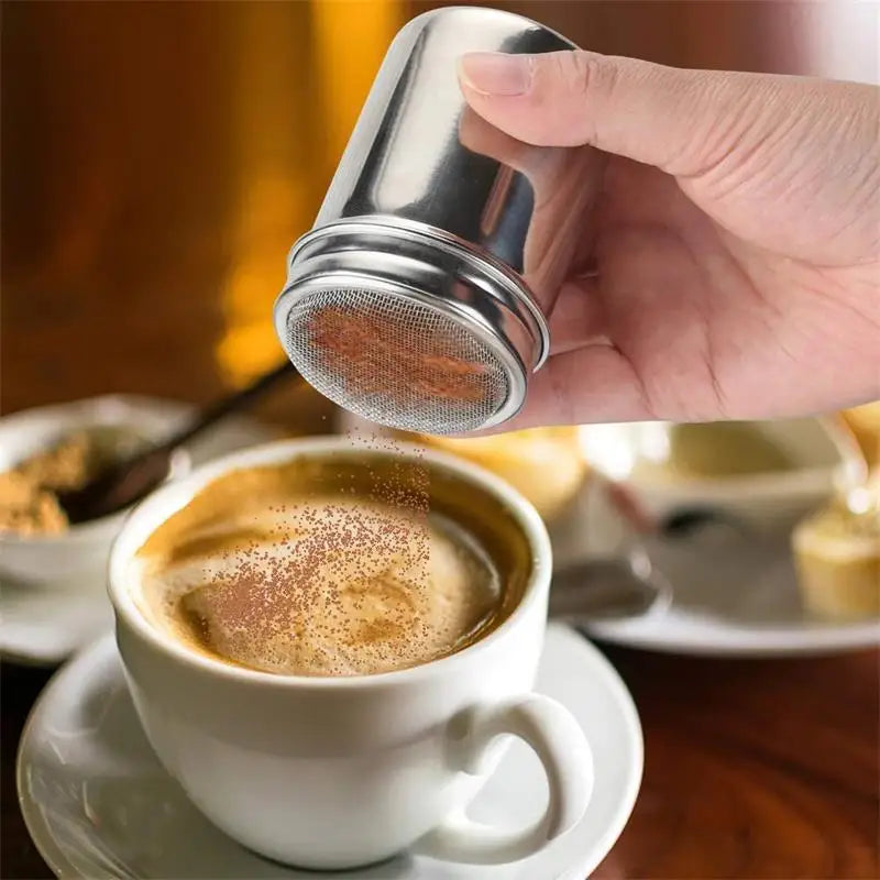 Stainless Steel Cocoa Flour Coffee Sifter Flour Sugar Icing Mesh Sifter PowderSpreading Tank for Fancy Barbecue Kitchen Supplies