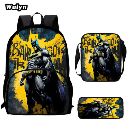 Cartoon Super Hero B-BatmanS LOGO Child Backpack,Shoulder Bag,Pencil Bag for 4-8 Years Old Anime School Bag for BoyGirl BestGift