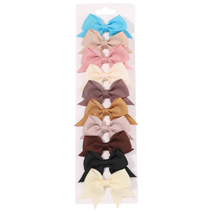 10Pcs/Set New Cute Solid Ribbon Bowknot Hair Clips for Baby Girls Handmade Bows Hairpin Barrettes Headwear Kids Hair Accessories