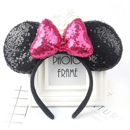 Minnie Mouse Ears Headband Big Size Sequin Bow Women Party Girl Hairband Hot Festival Disney Park Trip DIY Hair Accessories