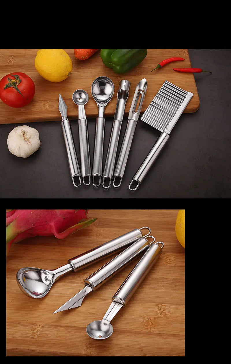 430 Stainless Steel Kitchen Tools Set Gadgets and Accessories Fruit Ball Carving Knife Fruit Peeler Ice Cream Spoon Potato Knife