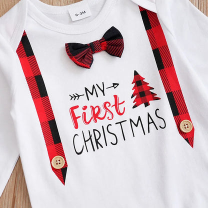 Christmas Letter Newborn Clothes Comfortable 0-18 Boys And Girls Spring And Autumn Long Sleeved Baby Triangle Jumpsuit+Pants Set