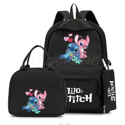 3Pcs/set Disney Lilo Stitch Colorful Backpack With Lunch Bag for Girl Boy Student Teenager Rucksack Women Casual School Bags Set