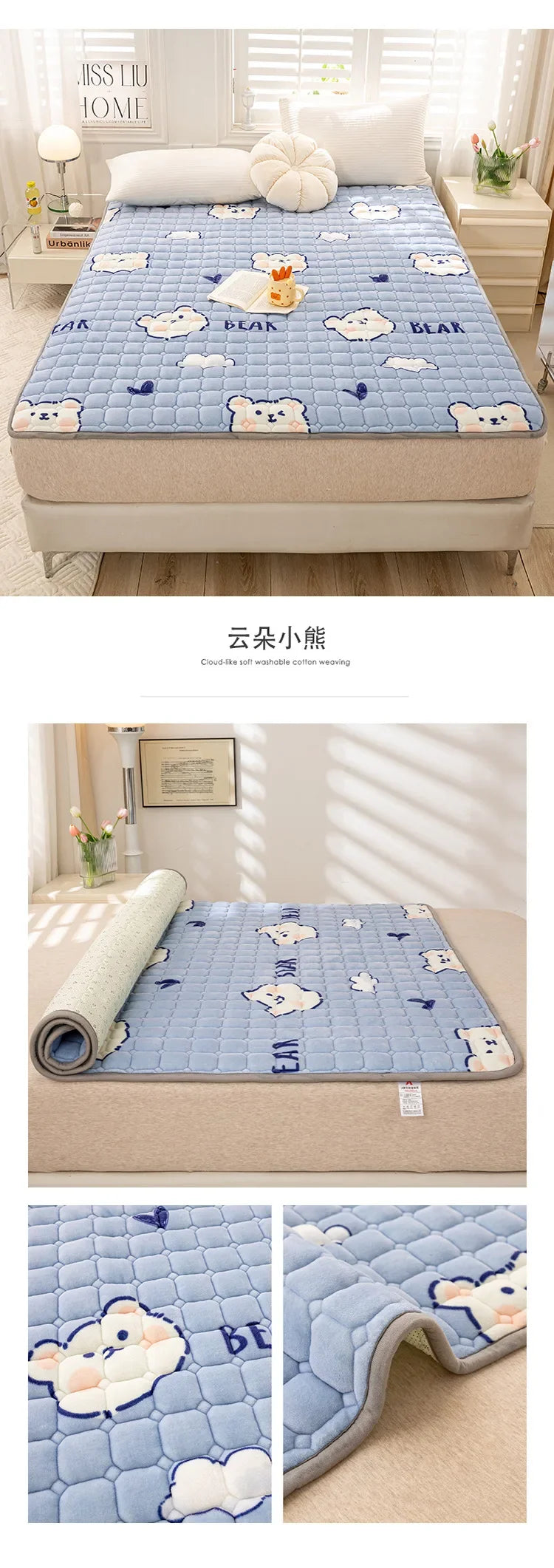 Winter Warm Mattress Toppers Home Textile Luxury Queen Size Bed Sheet Bed Cover Folding Thin Tatami Mat Mattress Protector Cover