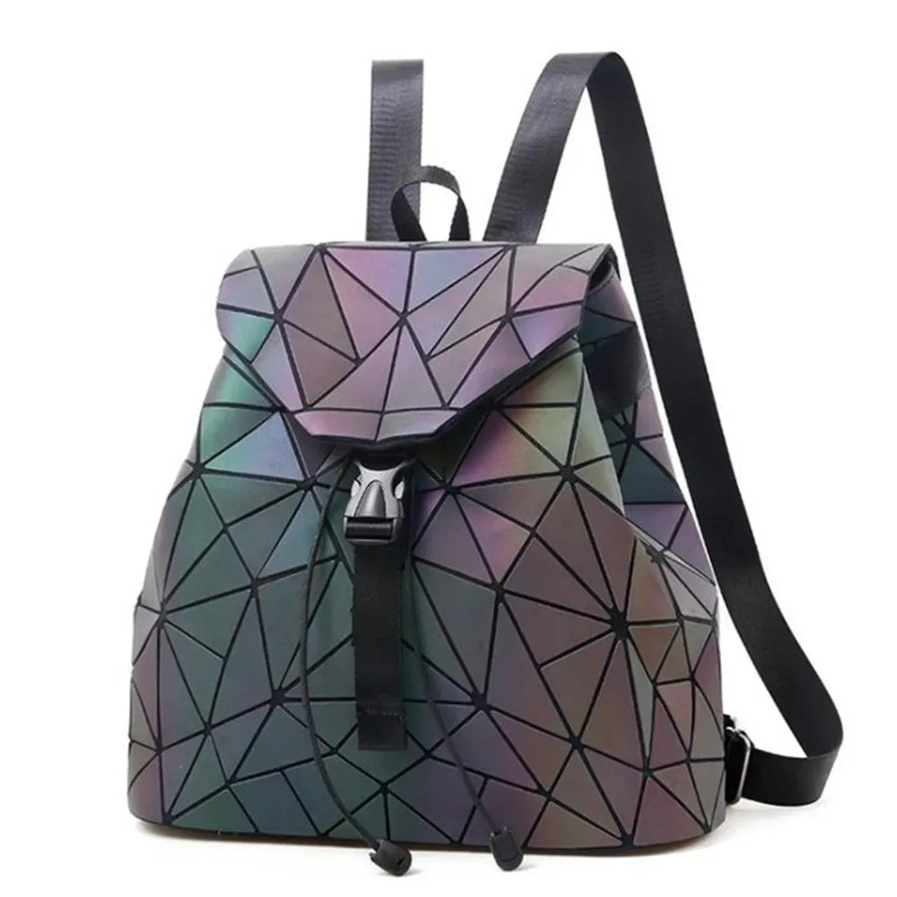 Fashion Luminous Women backpack Drawstring folding backpack Triangle Sequin Backpack for Reflective strip Female student bag