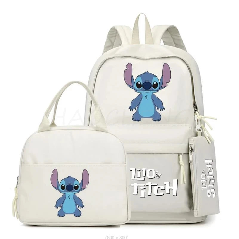 3Pcs/set Disney Lilo Stitch Colorful Backpack With Lunch Bag for Girl Boy Student Teenager Rucksack Women Casual School Bags Set