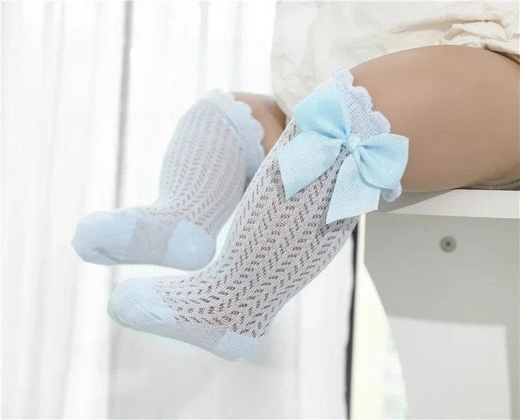 0-24Month Baby Girl Socks Toddler Bow Cotton Summer Mesh Lace Baby Knee Socks Newborn Infant Baby Princess Long Socks 2024 New