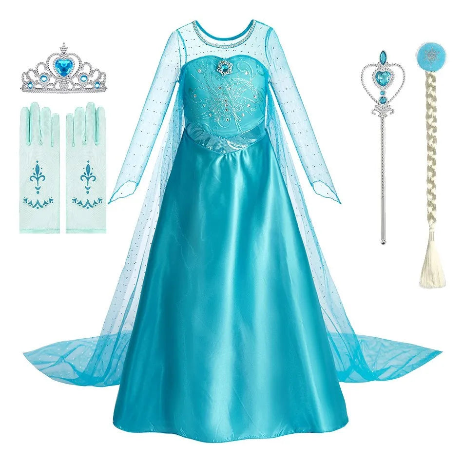 Baby Princess Dress Girls Elsa Anna Birthday Floral Costume Kids Cosplay Evening Long Sleeve Clothes Snow Queen Wedding Fantasy