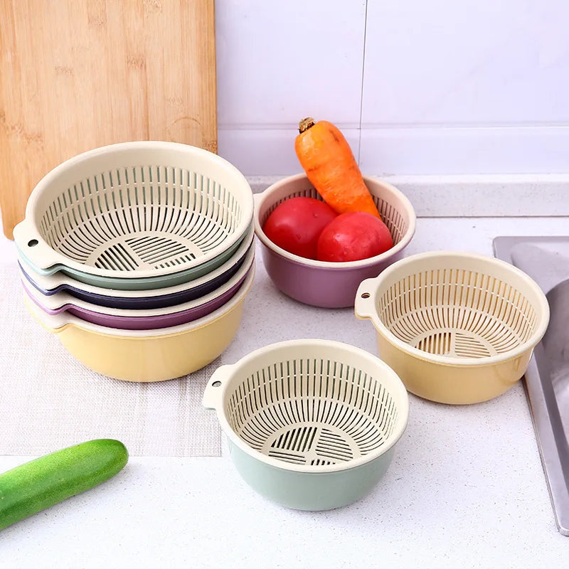 1 Set Double Drain Basket Bowl Washing Storage Basket Strainers Bowls Drainer Vegetable Cleaning Colander Cocina Kitchen Gadgets