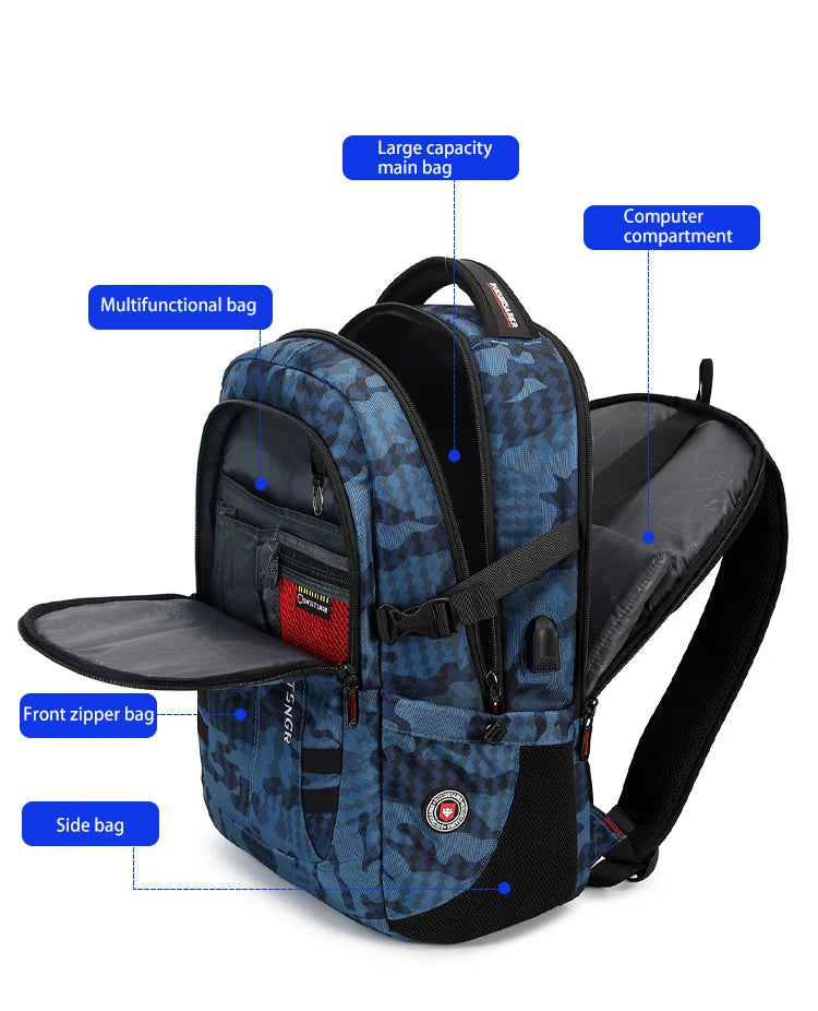 2024 New Waterproof Backpacks USB Charging School Bag Anti-theft Men Backpack Fit 17.3 Inch Laptop Travel Backpack Male Mochila