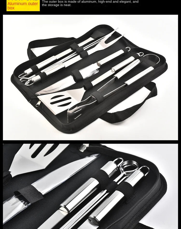 Stainless steel oven set barbecue combination tool outdoor BBQ barbecue set barbecue set storage portable cloth bag baking tool