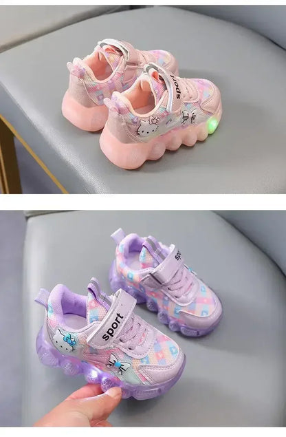 Cute Hello Kitty Casual Shoes for Baby Girl Children Led Light Sneakers Kids Shoes Toddler Walking Shoes Kids Anti-slip Shoes