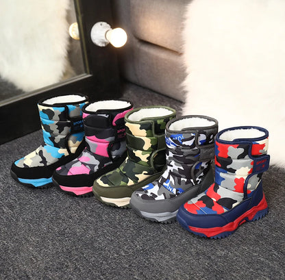 2024 Winter Children Shoes Plush Waterproof Fabric Non-Slip Girl Shoes Rubber Sole Snow Boots Fashion Warm Outdoor Boots