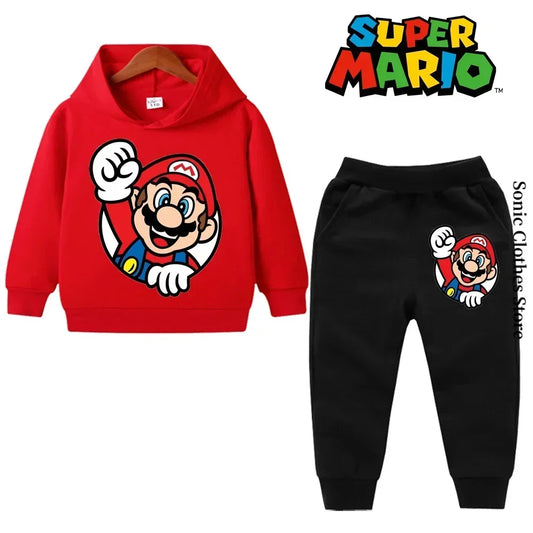 Super Mario Kids Tracksuit, casual sweatshirt with hood and pants, 2 sets, 5th birthday gift