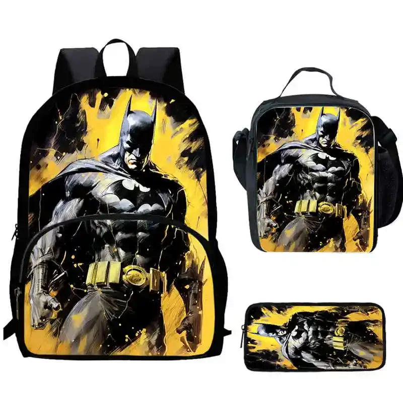 Cartoon Super Hero B-BatmanS School Backpack,Lunch Bags,Pencil Bags for 4-8 Years Old,Cartoon School Bags for Boy Girl Best Gift