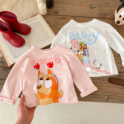 Trendy Brand Disney Children T-shirt Long-sleeved Tops Spring/autumn Clothing Kids Bottoming Shirt Cartoon Crewneck Girl Blouse