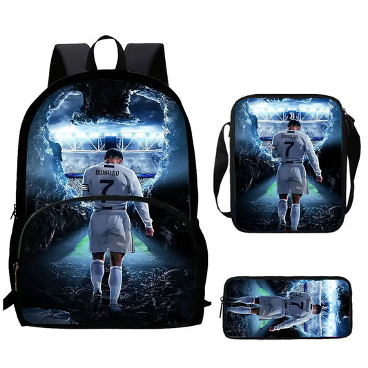 Cartoon C-CR7 Football-Stars Child Backpack,Shoulder Bags,Pencil Bags for 4-8 Years Old Anime School Bags for Boy Girl Best Gift