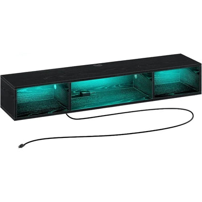 Floating TV Stand with Power Outlet, and RGB Lights, 47.2" Wall Mounted TV Shelf, Media Console with Storage Shelf