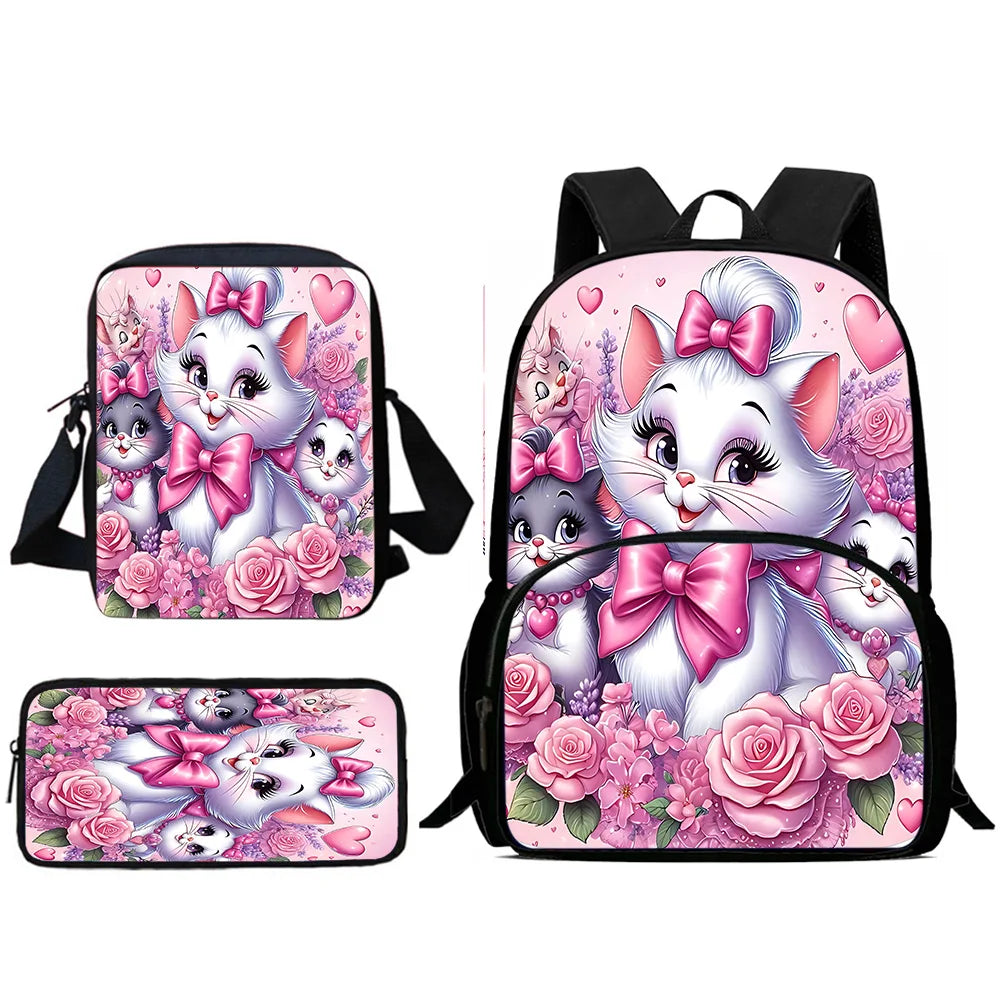 3Pcs Set  Disneys Marie Cat Child Backpacks Shoulder Bag Pencil Case Pupil Large Capacity School Bags for Boys Girls Best Gift